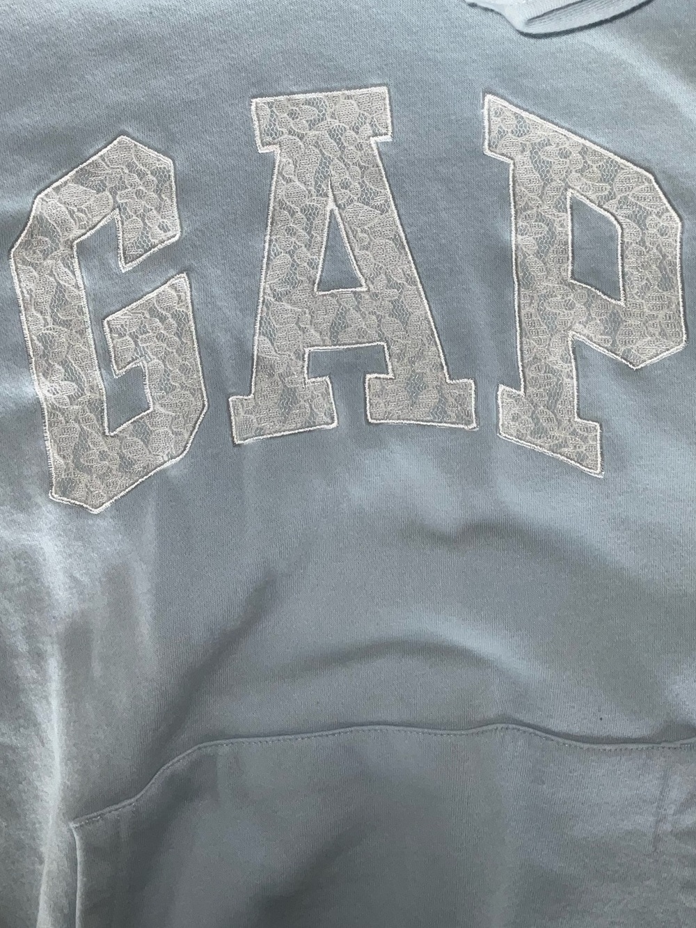 GAP Light Blue Hoodie with White Lace Logo